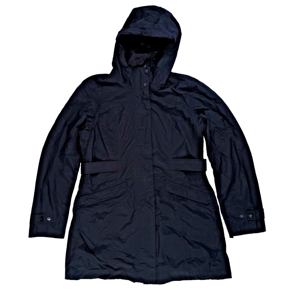 The North Face Jacket Womens Medium Black HyVent Hooded Trench Rain Coat M Long